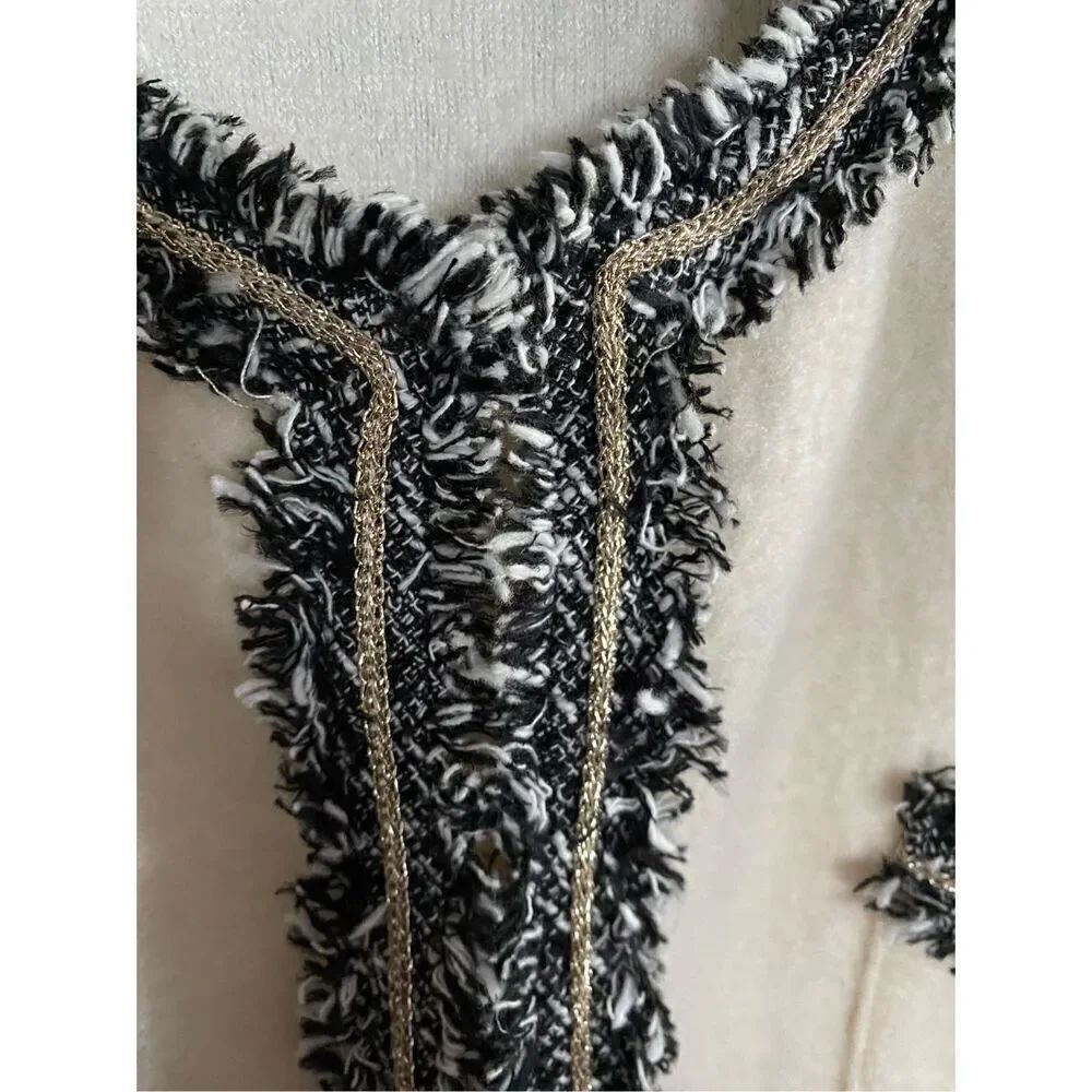 Karl Lagerfeld, Paris, women’s cream and black front closure, fringe jacket, siz - Picture 4 of 5